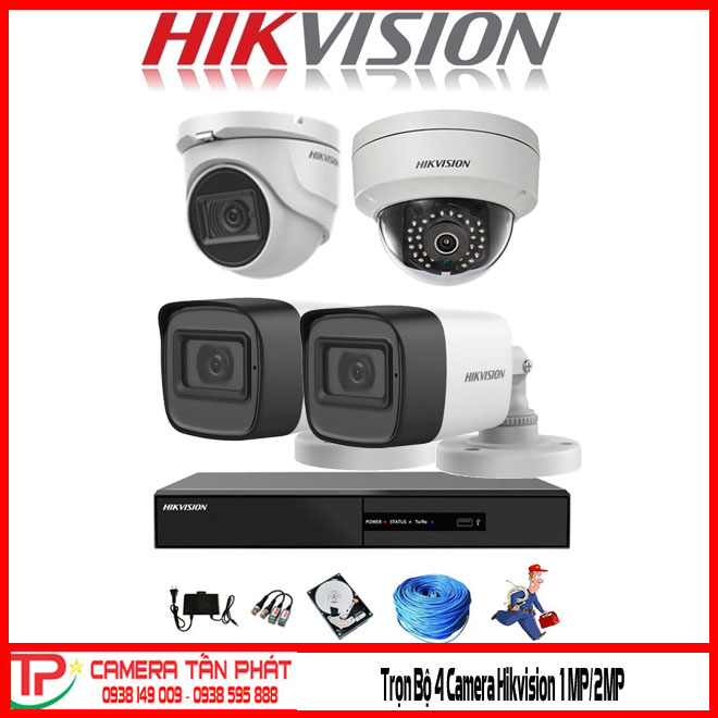 Trọn Bộ 4 Camera Hikvision 1Mp/2Mp