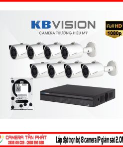 Lắp đặt trọn bộ 8 camera IP giám sát 2.0MP KBvision