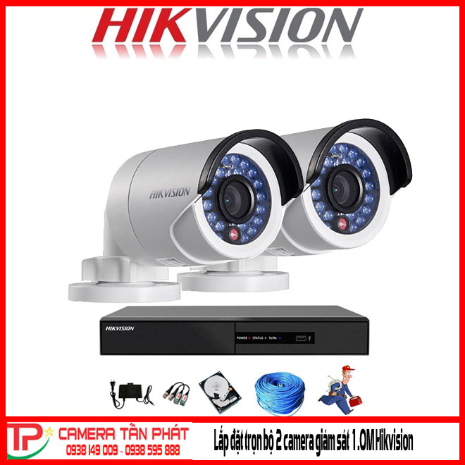 Lắp đặt trọn bộ 2 camera giám sát 1.0M Hikvision