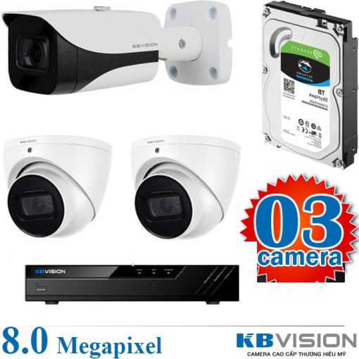 Lắp Đặt Trọn Bộ 3 Camera Giám Sát 8.0Mp(4K) Kbvision (Nghe Được Âm Thanh)