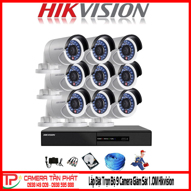 Lắp đặt trọn bộ 9 camera giám sát 1.0M Hikvision