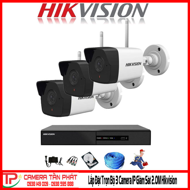Lắp Đặt Trọn Bộ 3 Camera Ip Giám Sát 2.0M Hikvision