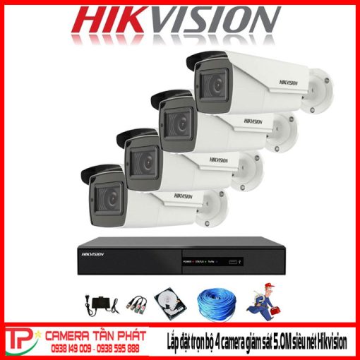 Lắp Đặt Trọn Bộ 4 Camera Giám Sát 5.0M Siêu Nét Hikvision