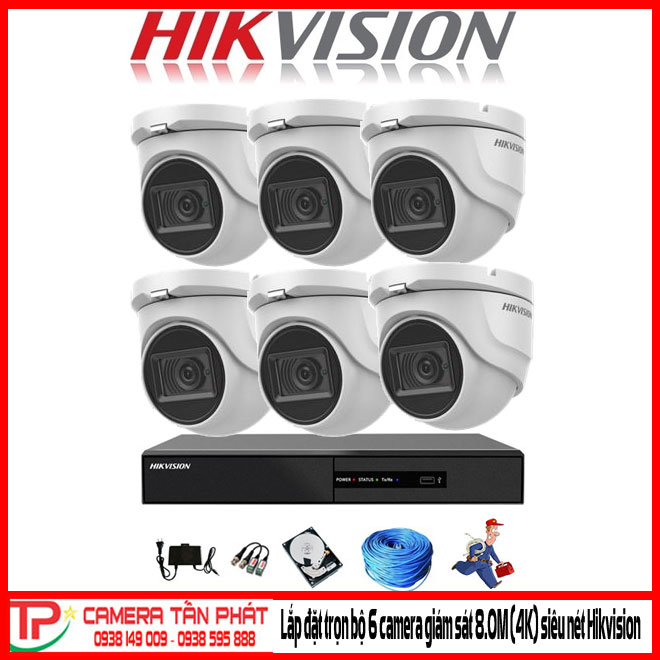Lắp Đặt Trọn Bộ 6 Camera Giám Sát 8.0Mp (4K) Siêu Nét Hikvision