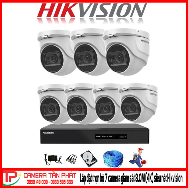 Lắp Đặt Trọn Bộ 7 Camera Giám Sát 8.0Mp (4K) Siêu Nét Hikvision
