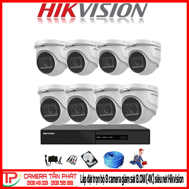 Lắp Đặt Trọn Bộ 8 Camera Giám Sát 8.0Mp (4K) Siêu Nét Hikvision