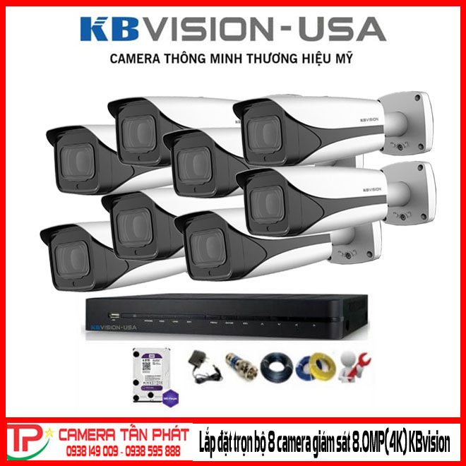 Lắp đặt trọn bộ 8 camera giám sát 8.0M(4K) KBvision